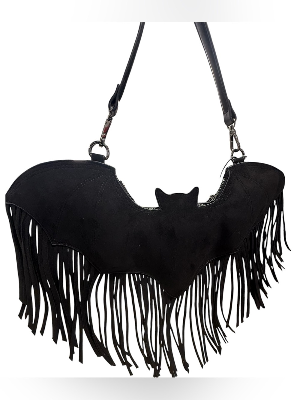 Betsey Johnson XOBLAIRE Black Bat Suede Fringe Shoulder Bag NWT